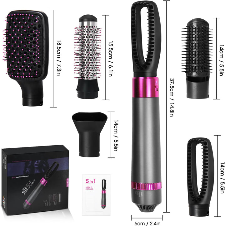 5-in-1 Lockenstäbe Lockenbürste Set, Warmluftbürste Rotierend mit Lockenstab, Set Haartrockner Hairs