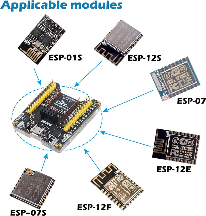 Wishiot ESP8266 ESP-01S ESP-07S ESP-12F Firmware Burning Fixture Development Board Onboard CP2102 Ch