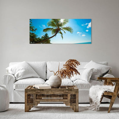 Panorama Bilder auf Leinwand 100x40cm Leinwandbild Strand Palme Meer Gross Wanddeko Bild Schlafzimme