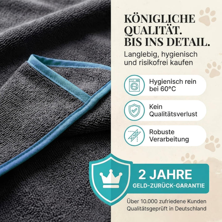 HUND IST KÖNIG® Hundehandtuch extra saugfähig - Hunde Handtuch saugstark aus Mikrofaser mit 4 Eingri