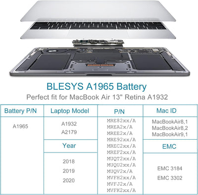 BLESYS A1932 Akku A1965 Laptop ErsatzAkku für MacBook Air 13 Zoll Retina A1932 (2018-2019) A2179 202