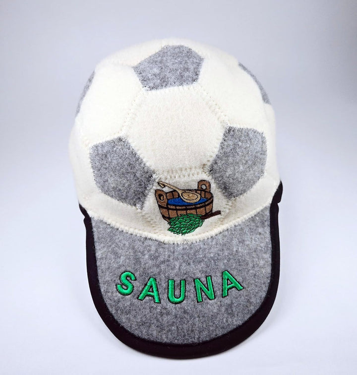 Sauna Mütze Saunahut aus 100% Wolle Organische Wollfilzmützen Fussballform, 6mm Dick, Grau-Weiss