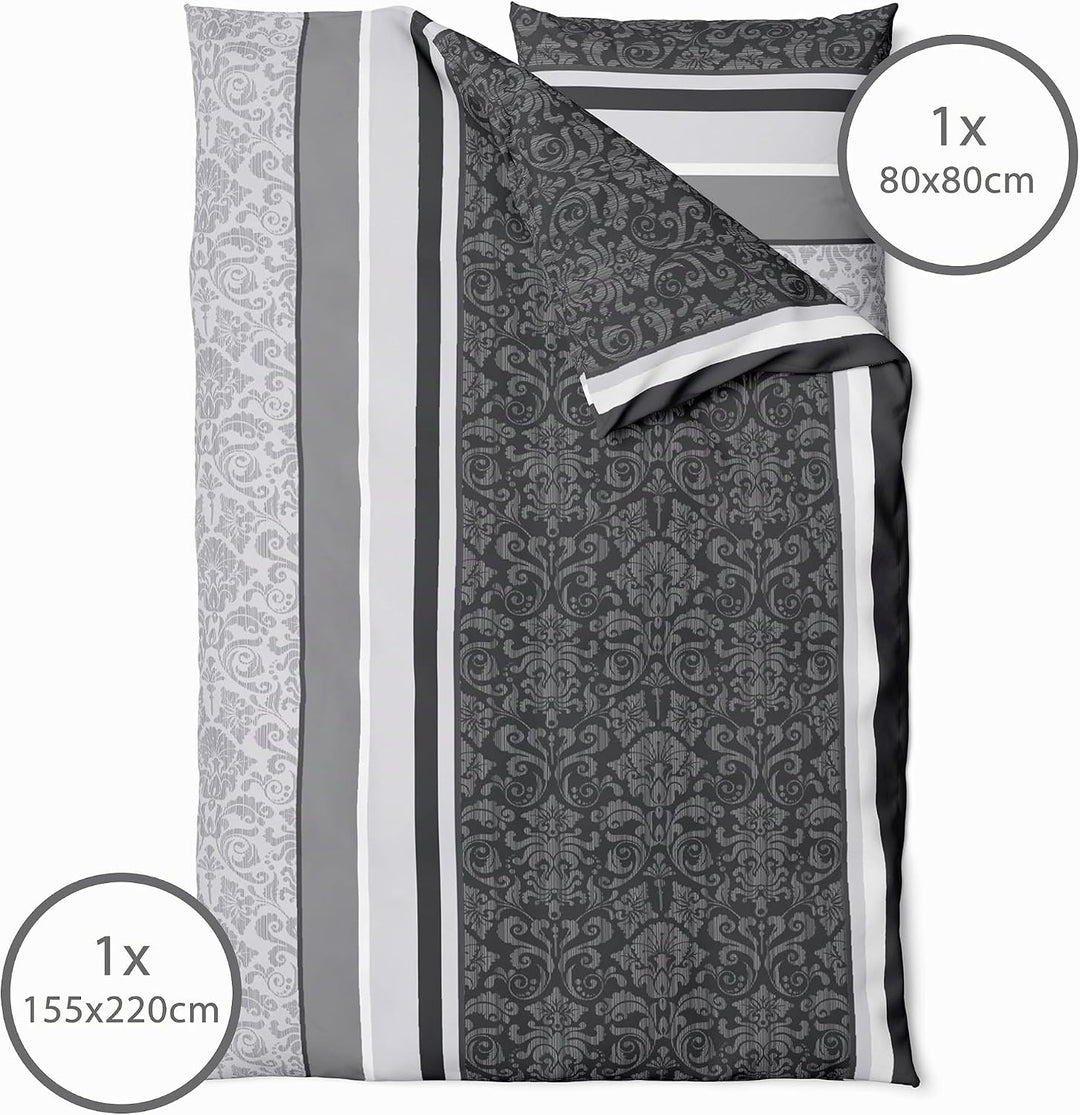 LINKHOFF Flanell Biber Bettwäsche 155x220 Baumwolle 2tlg | Bettwäsche-Set in Grau Anthrazit Paisley