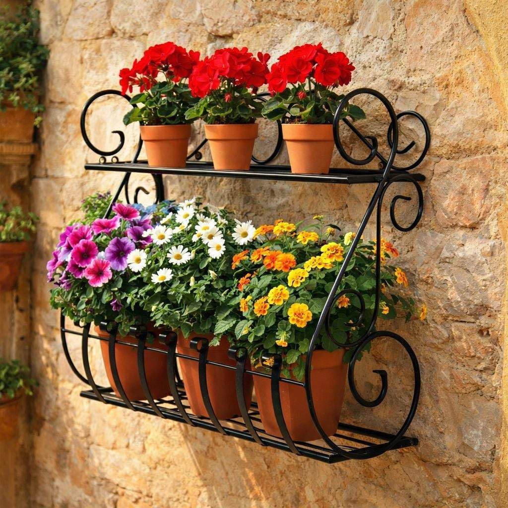 DanDiBo Wandblumenhalter Metall Schwarz 50 cm Wandregal Sebino Blumenständer Blumenregal Wandtopfhal