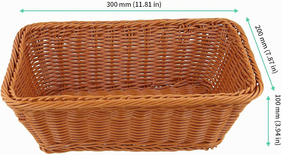 FUNSUEI 4 Stück 30 x 20 x 10 cm Brotkorb Kunststoff, Brotkörbchen Plastik Rechteckig, Rattan Korb Br