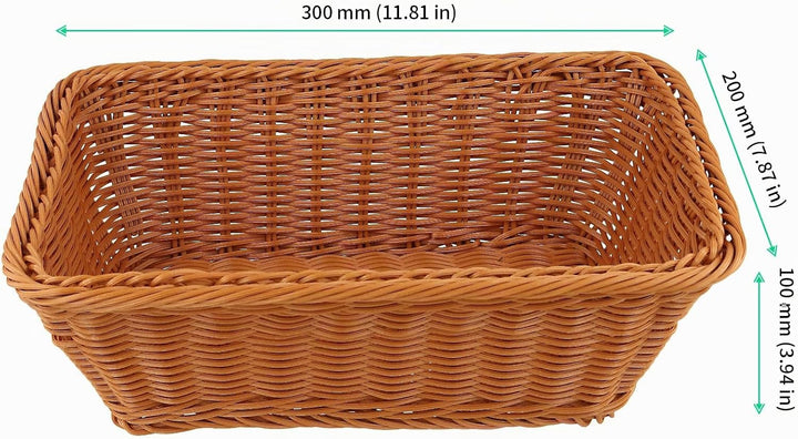 FUNSUEI 4 Stück 30 x 20 x 10 cm Brotkorb Kunststoff, Brotkörbchen Plastik Rechteckig, Rattan Korb Br