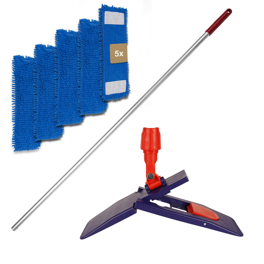 G.I.V. Bodenwischer Set 40cm Klapphalter mit Trittmechanik & Magnetverschluss + Aluminiumstiel Rot -