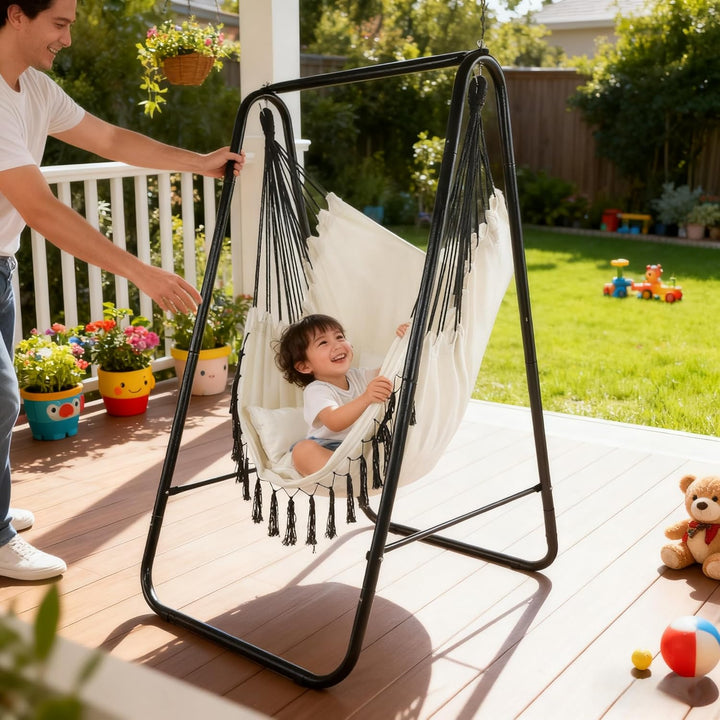 CCLIFE Hängesessel mit Gestell Kissen Hängeschaukel Hängestuhl Bis 100kg Indoor & Outdoor Garten Hän