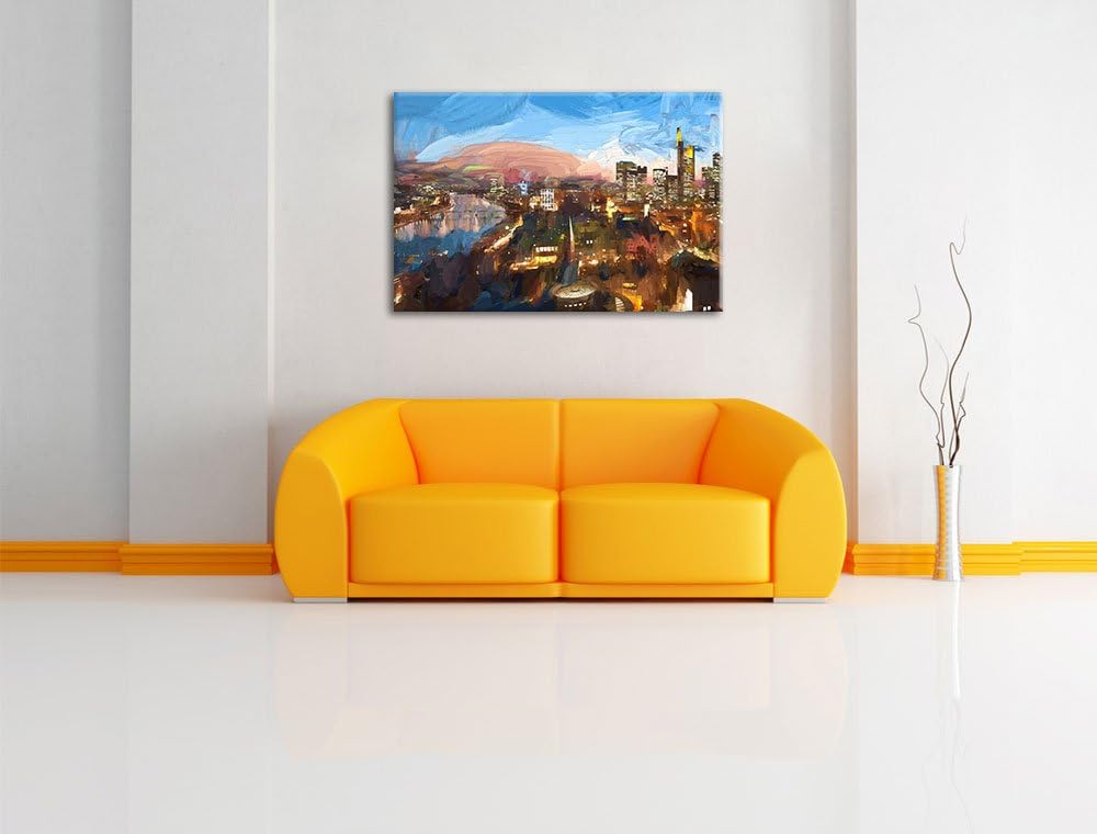 Pixxprint Frankfurt am Main Skyline Pinsel Effekt, Format: 100x70 auf Leinwand, riesige Bilder ferti