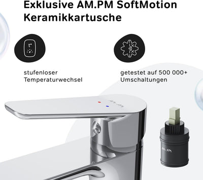 AM.PM Hit Waschtischarmatur mit Einhebelmischer, SoftMotion Keramikkartusche 35mm, Neoperl Aerator,