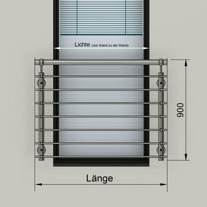 Edelstahl V2A Französischer Balkon, Querstabgeländer, Aussenbefestigung mit Handlauf. Verschiedene G
