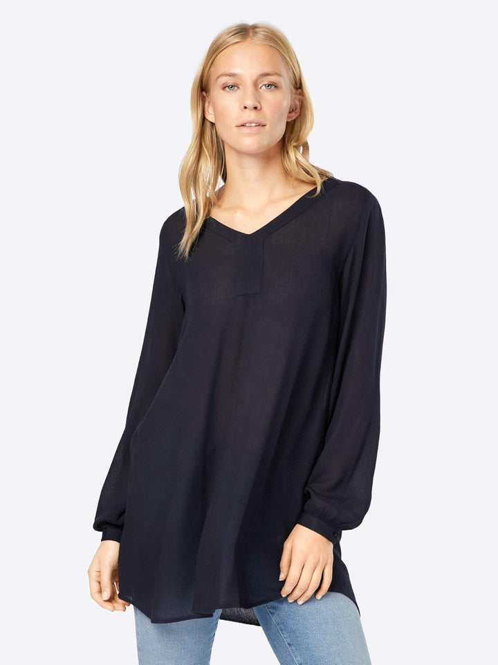 KAFFE Tunika Amber Damen Tunika Amber Langarm V Ausschnitt Shirt Casual Basic, 34 Midnight Marine