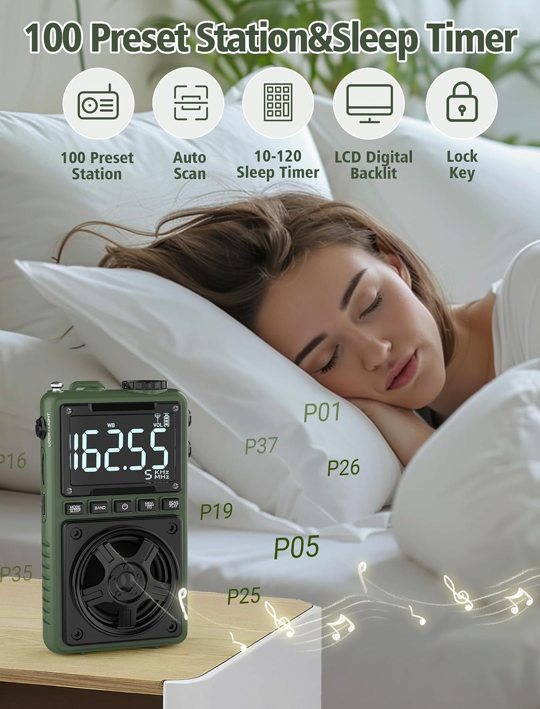 Bluetooth AM FM Kurzwellenradio mit NOAA Wetteralarm, 1250 mAh, wiederaufladbares, tragbares Taschen