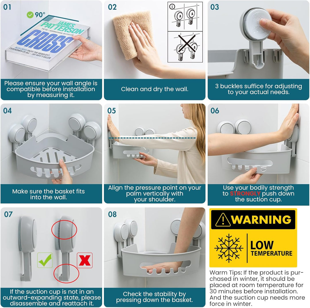 TAILI Duschablage Ohne Bohren Ecke Duschablage Saugnapf Dusche Organizer Grosse Kapazität Bad Organi