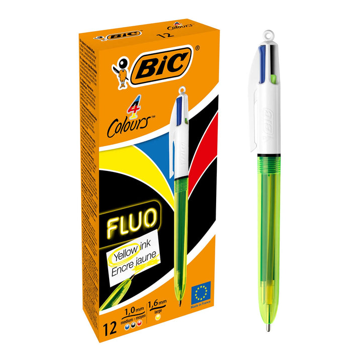 BIC 4 Farben Kugelschreiber Set 4 Colours Fluo, mit Highlight-Funktion, 12er Pack, Ideal für das Bür