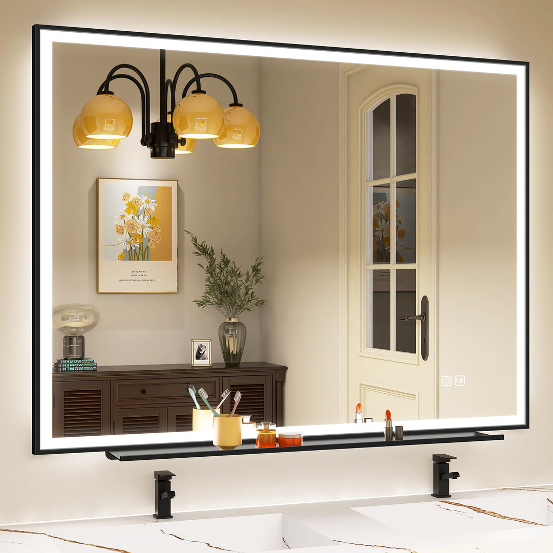 STARLEAD 90 x 120 cm Badespiegel-mit-Beleuchtung & Ablage, Entnebelung, Dimmbar, 3 Farbene Badzimmer