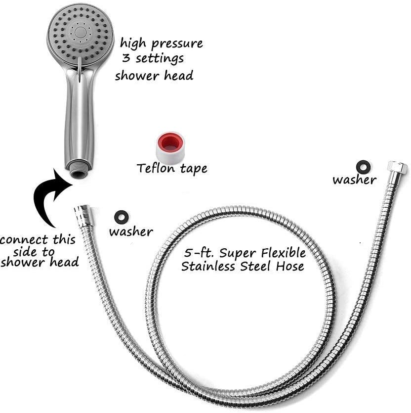 JQKX Duschkopf mit Schlauch 1,5M Hochdruck 3 Strahlarten Handheld mit Brauseschlauch und Teflonband