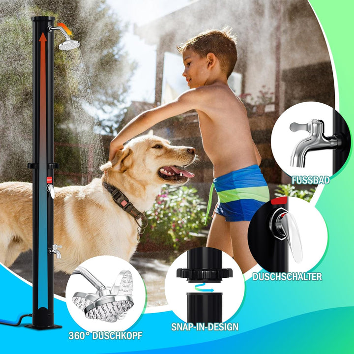 Cecaylie Solardusche 20Liter Solar Gartendusche Energiesparend Schwarz mit Schwenkbarer Regenduschko