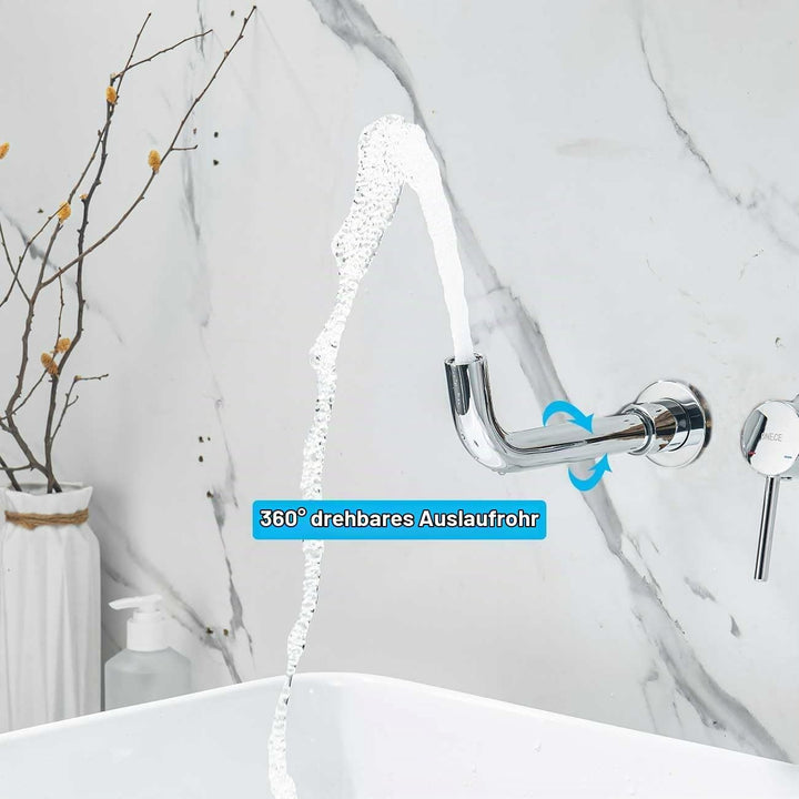 ONECE Unterputz Waschtischarmatur Wandmontage mit 360° Auslauf, Wasserhahn Bad Wandarmatur, Badarmat