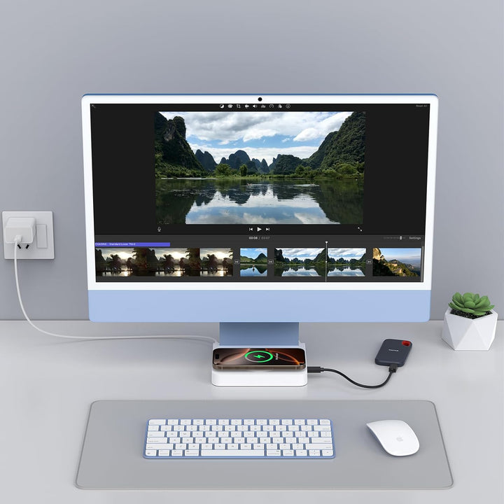 USB C Hub für iMac 61.0 cm 2021/2023/2024, 10Gbps USB-C*2 &amp; USB-A, SD/TF Reader, 15W Wireless Charge
