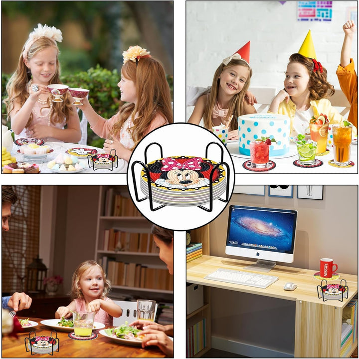 8 Stück Diamant Malerei Untersetzer mit Halter, DIY Mickey Minnie Malsets für Erwachsene und Kinder