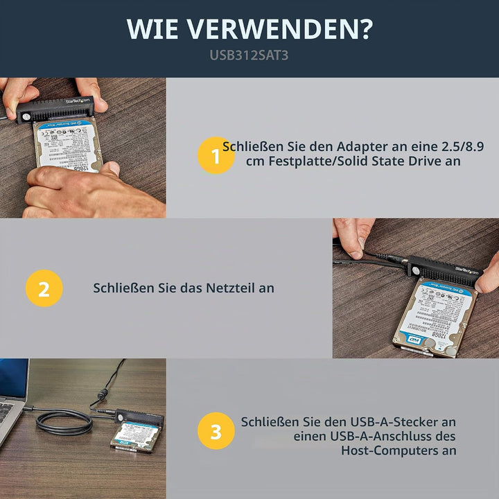 StarTech.com USB 3.1 (10Gbit/s) Adapter Kabel für 2,5" und 3,5" SATA SSD/HDD Laufwerke - Unterstützt