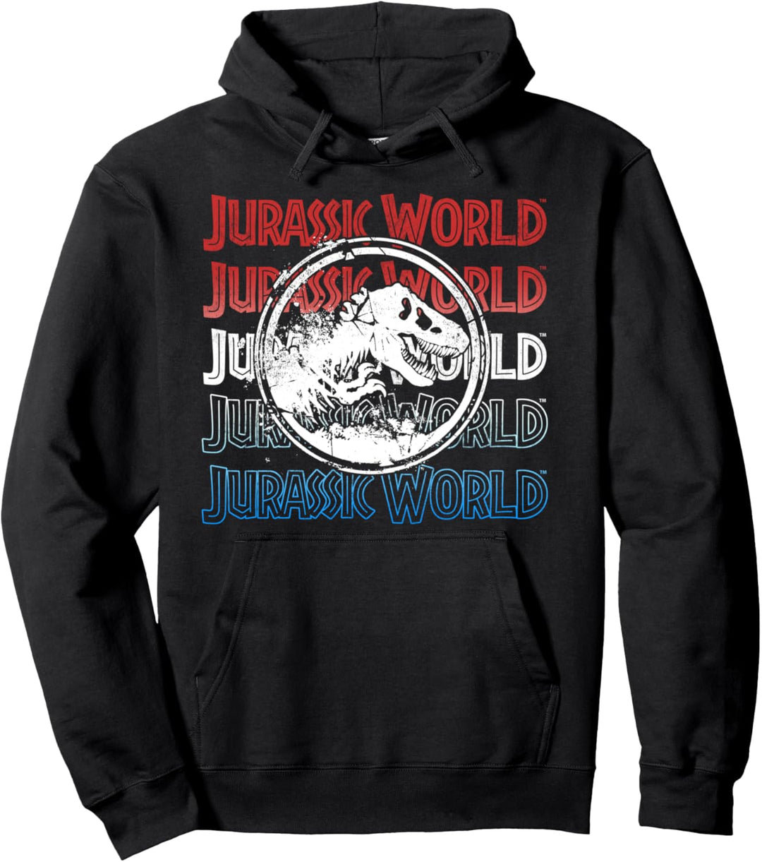 Jurassic World Two Red White And Blue Logo Repeat Pullover Hoodie