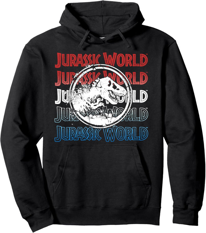 Jurassic World Two Red White And Blue Logo Repeat Pullover Hoodie