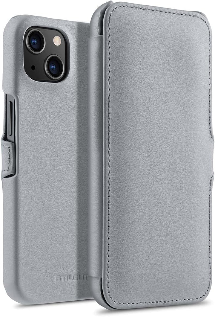 STILGUT Book Case kompatibel mit iPhone 13 (6.1“) Hülle aus Leder mit Clip-Verschluss, Klapphülle, H