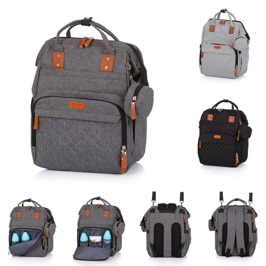 Chipolino Wickeltasche, Kinderwagen Rucksack Reissverschluss Schnullertasche, Farbe:grau, Grau