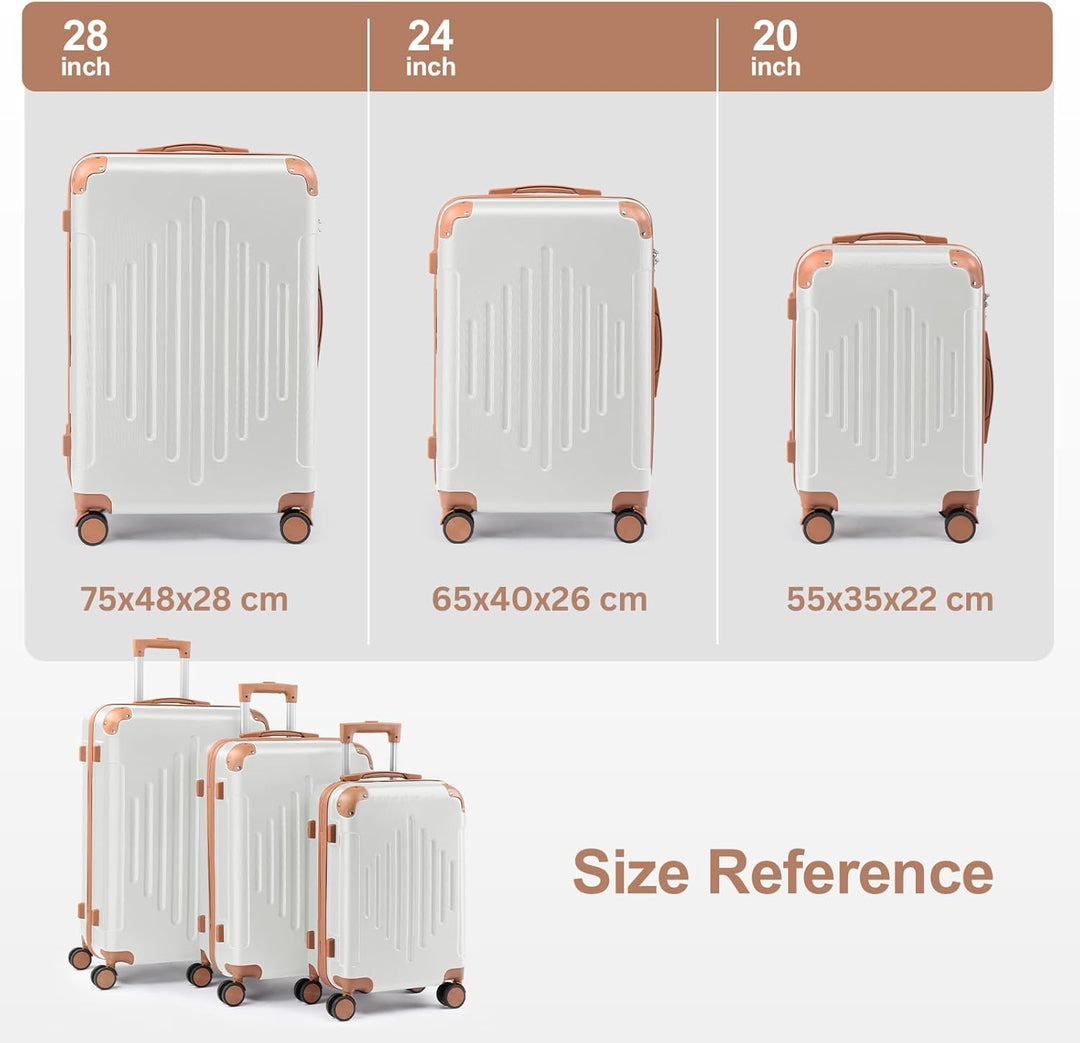 LEADZM Kofferset 3 teilig, Reisekoffer Set mit Eckenschutz, Koffer Set Hartschalen-Trolley aus ABS m