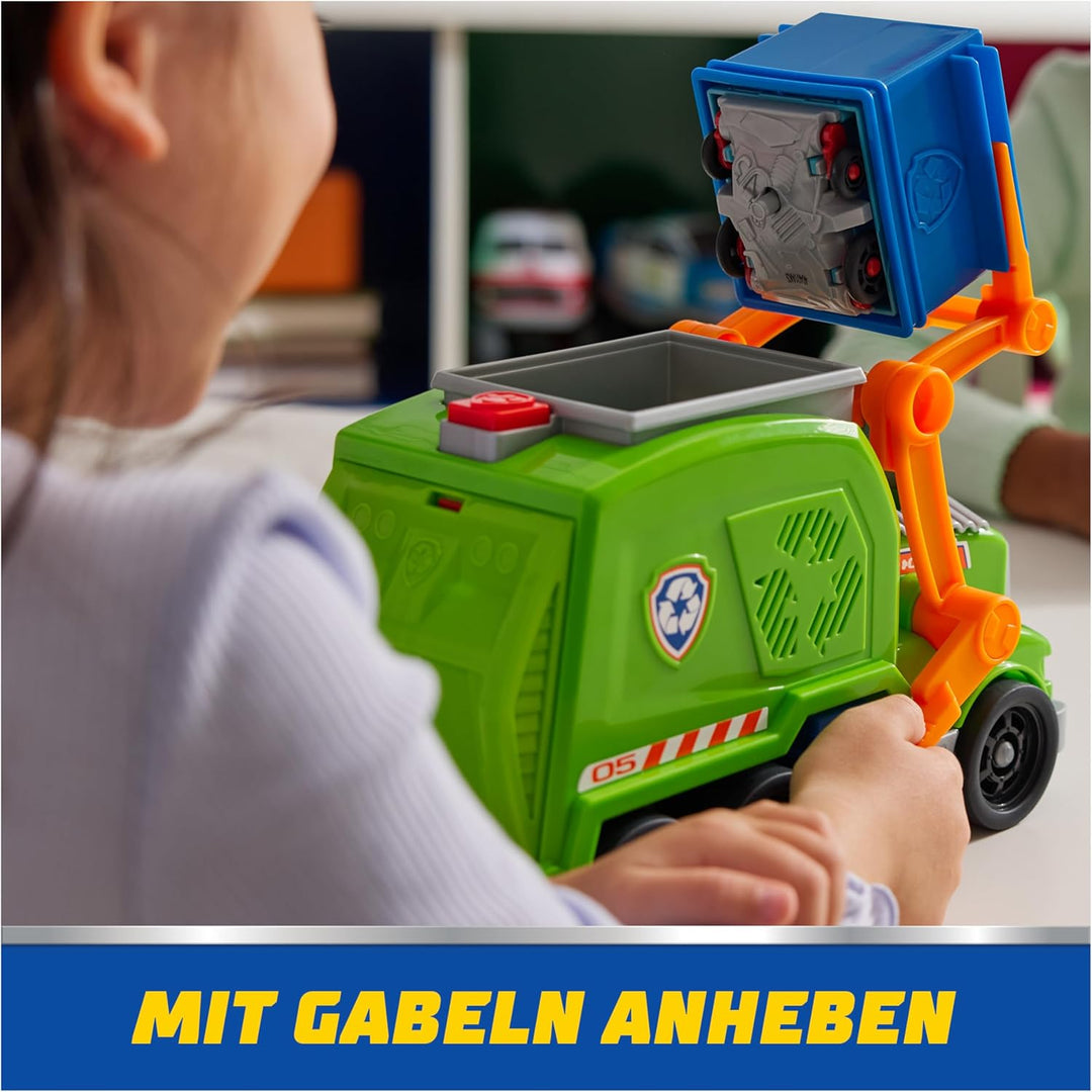 PAW Patrol, Extragrosser Recycling-Truck mit Rocky Spielfigur und Verwandlungsfunktion (Deluxe Fahrz