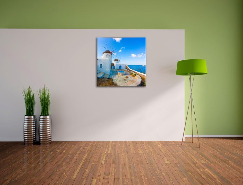 Pixxprint Windmühlen im Mittelmeer als Leinwandbild Quadratisch/Grösse: 70x70 / Wandbild/Kunstdruck/