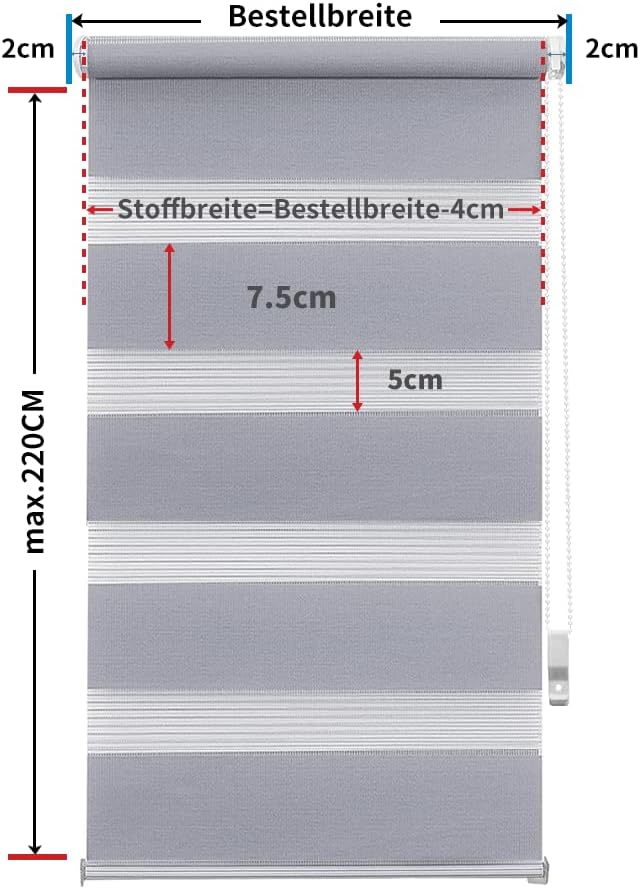 OBdeco Doppelrollo Duo Rollo Klemmfix ohne Bohren für Fenster lichtdurchlässig und verdunkelnd (95x2