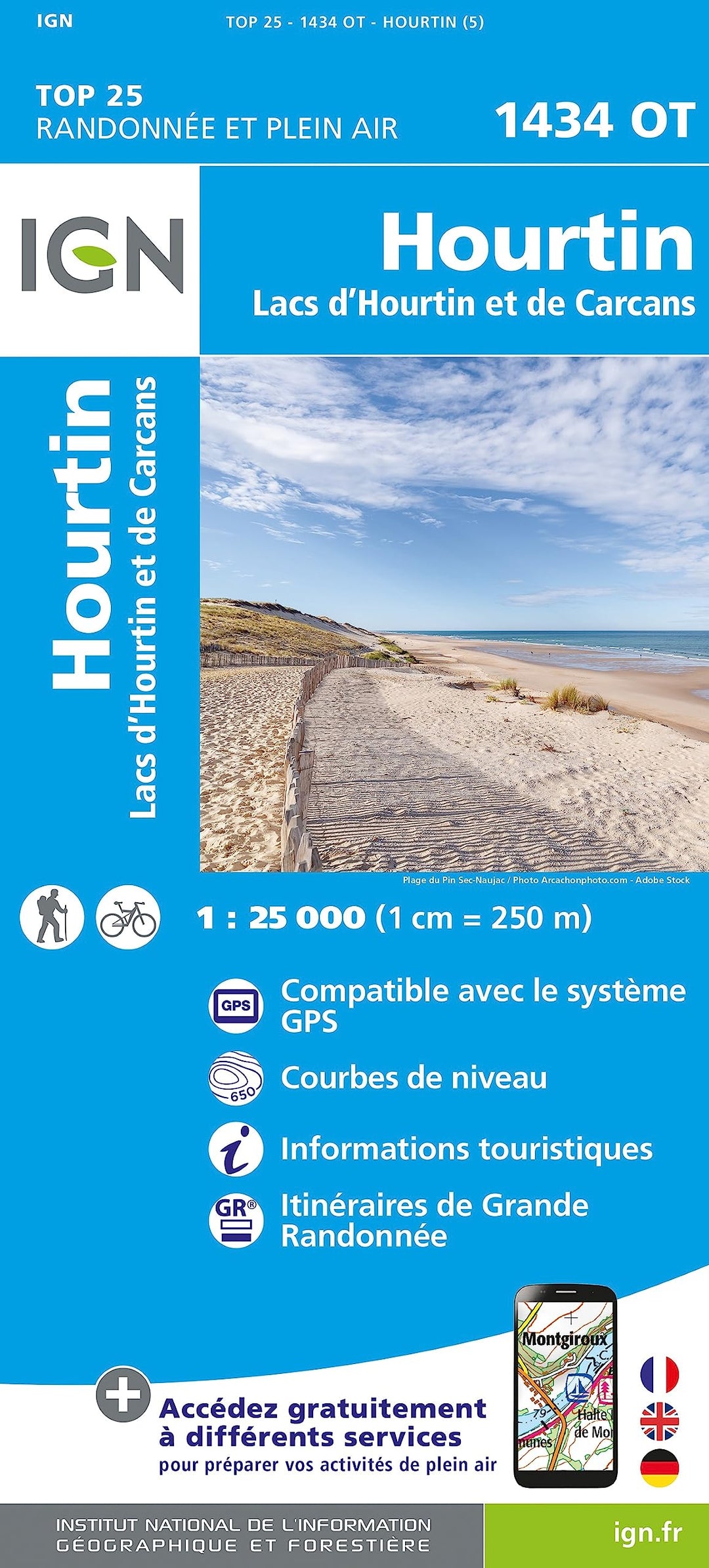 1434OT Hourtin Lacs d''Hourtin et de Carcans (TOP 25), Karte