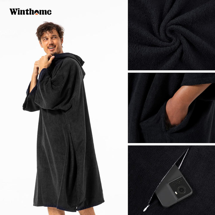 Winthome Poncho Schnelles Trocknen, Badeponcho Strand Umziehhilfe, Surf Poncho Leichtgewicht mit Tas