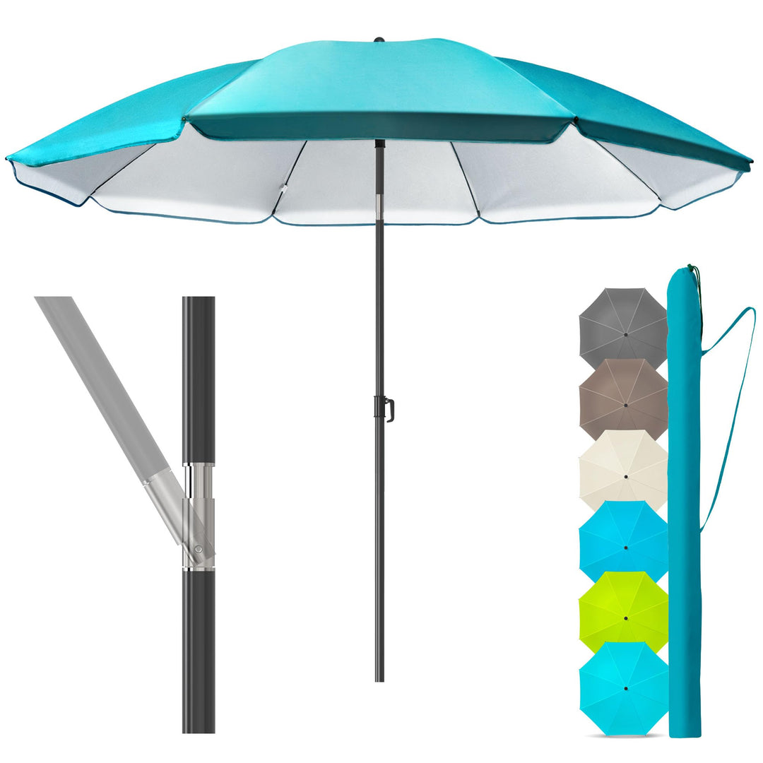 4smile Strandschirm SunnyJoy, Ø 200 cm Türkis - UPF 50+ Sonnenschirm Strand mit Hülle, Sonnenschirm
