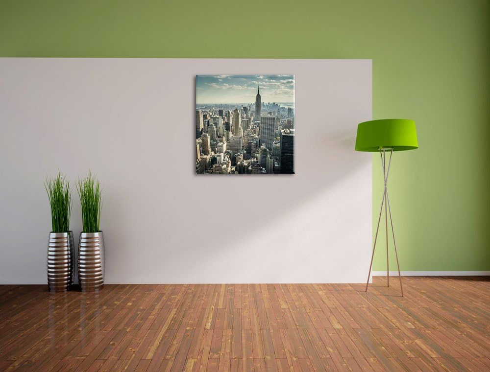 New York bei Tag, Format: 70x70 auf Leinwand, XXL riesige Bilder fertig gerahmt mit Keilrahmen, Kuns