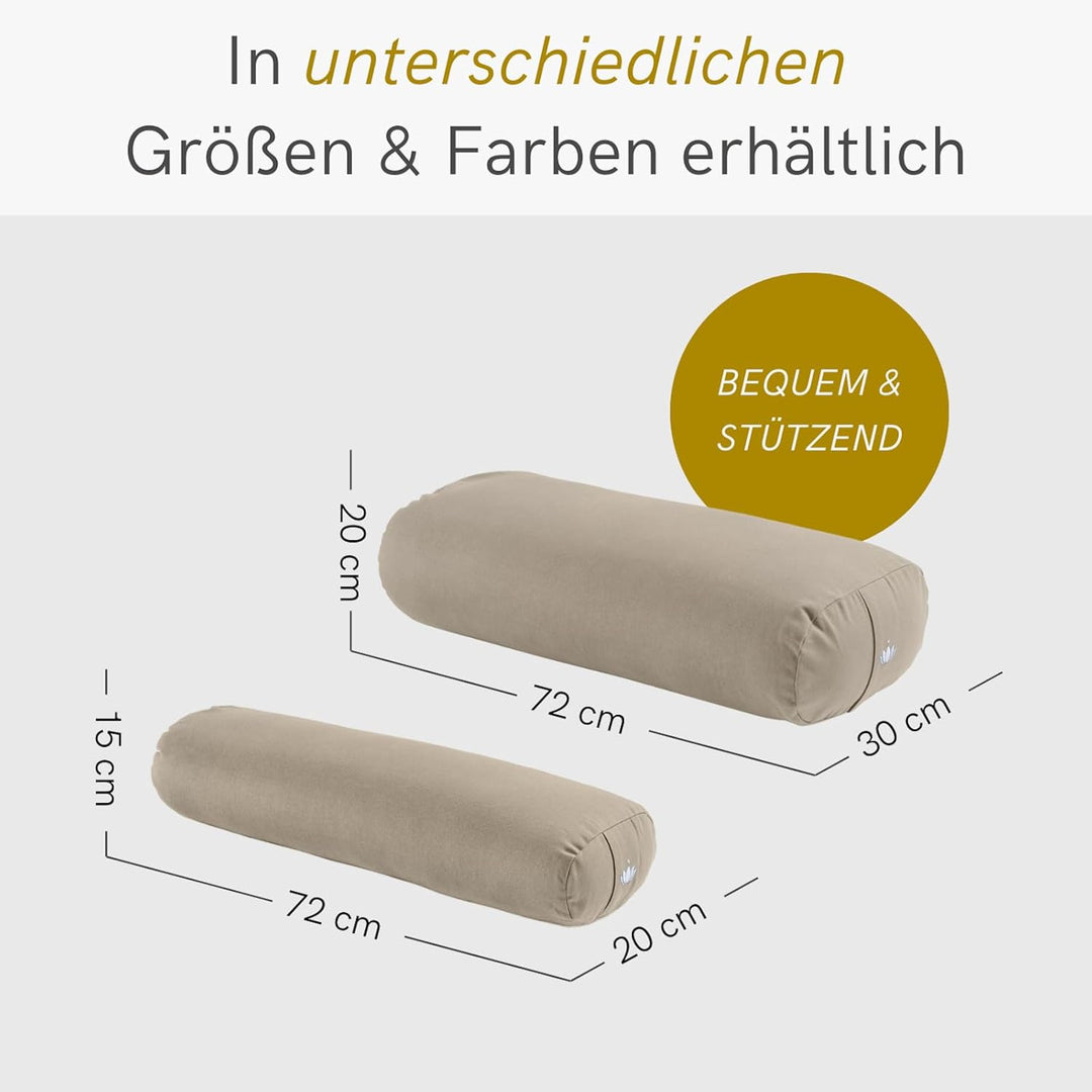 Lotuscrafts Yoga Bolster for Yin Yoga - Yoga Bolster with Kapok Filling - Washable Cotton Cover - Yo