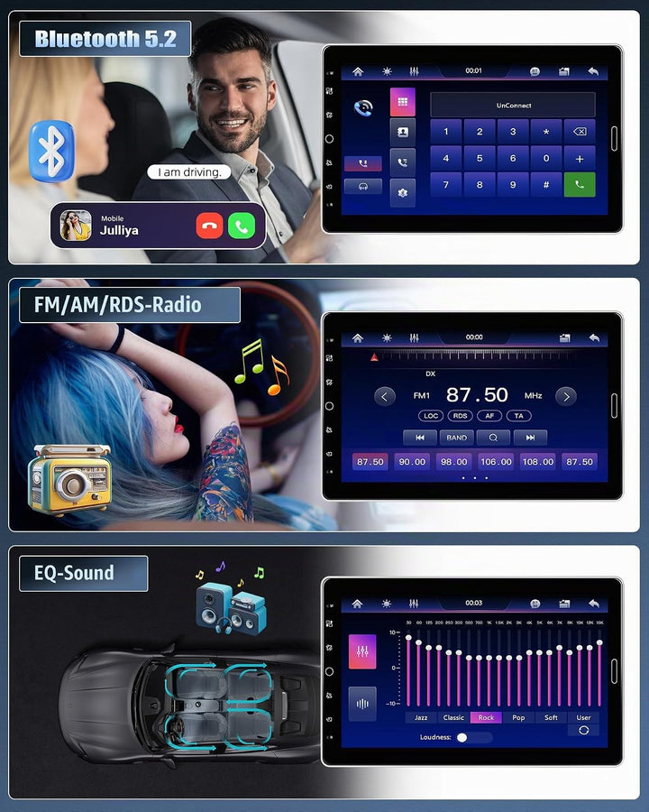 CAMECHO Autoradio 1 Din mit 10.1 Zoll Wireless A-pple Carplay Android Auto mit Rückfahrkamera, Bilds