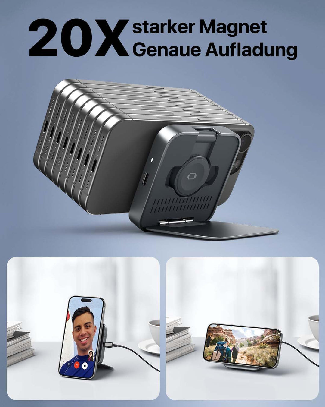 Mag-Safe Ladestation,Tragbares Ladegerät für Apple Watch und iPhone, induktive Ladestation Reisen ko