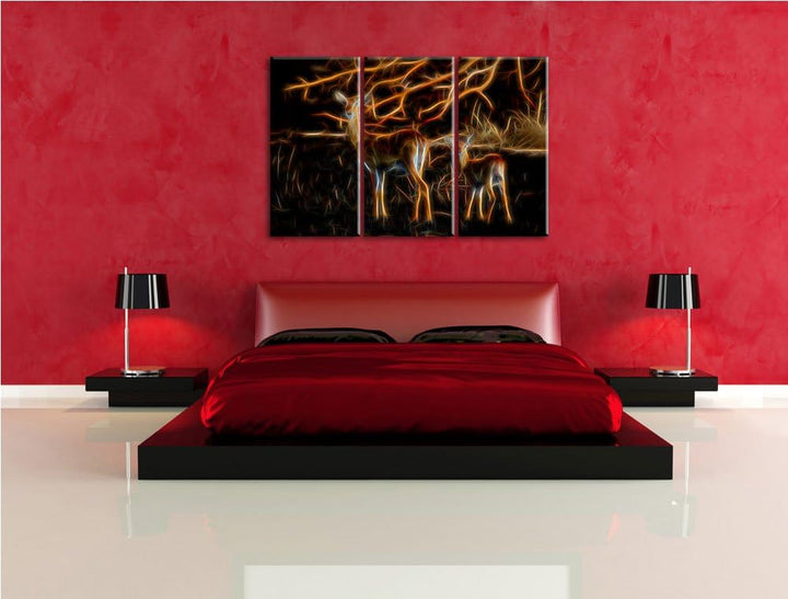 Dark weibliche Gazelle mit Jungtier NewArt 3-Teiler Leinwandbild 120x80 Bild auf Leinwand, XXL riesi
