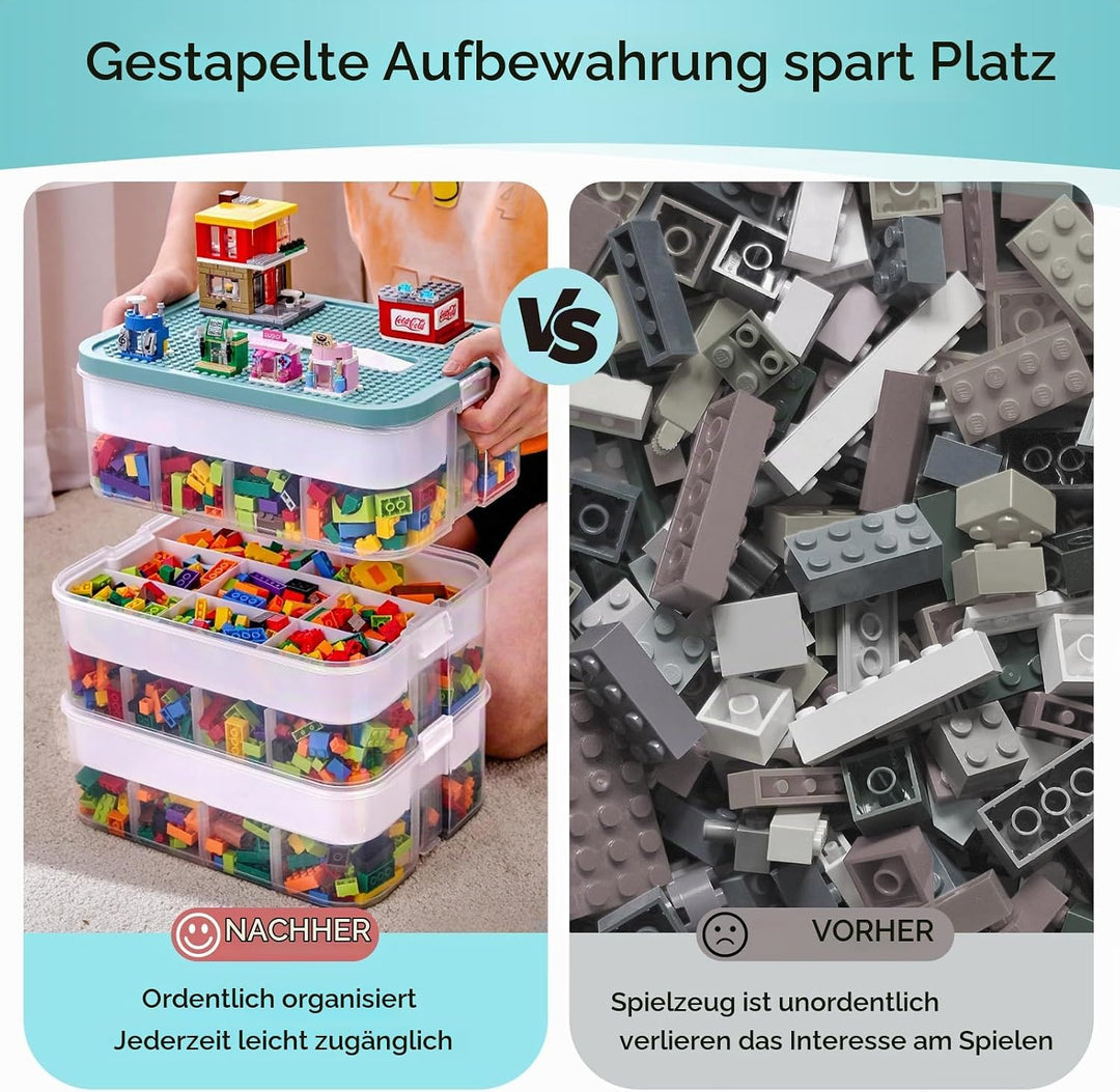 Kinder Aufbewahrungsbox mit Deckel für Lego Bausteine, 3 Stufen Aufbewahrungsboxen für Lego, Stapelb