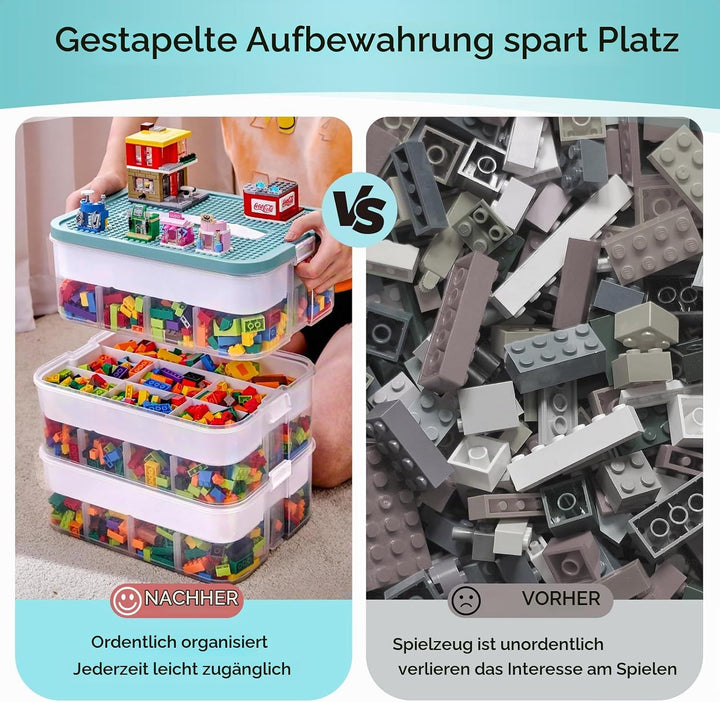 Kinder Aufbewahrungsbox mit Deckel für Lego Bausteine, 3 Stufen Aufbewahrungsboxen für Lego, Stapelb