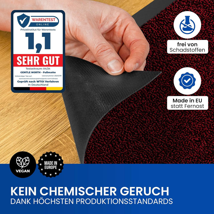 Gentle North Hochwertige Fussmatte rot-schwarz 60x90 gross für Innen &amp; Aussen - Schmutzfangmatte rut