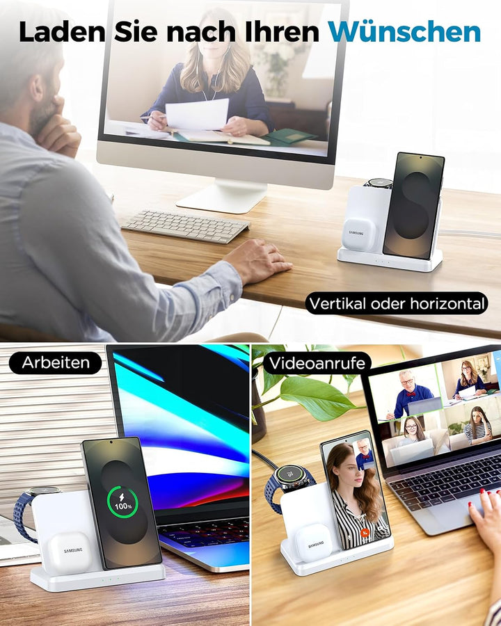 EGV Induktive Ladestation für Samsung – 3-in-1 Wireless Charger kompatibel mit Galaxy S26 Ultra/S25/