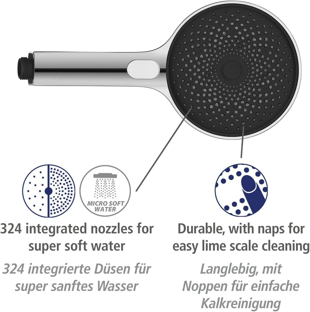 WENKO Duschsystem Softwater, Duschstange aus Edelstahl mit Regenduschkopf, Handbrause, Duschschlauch