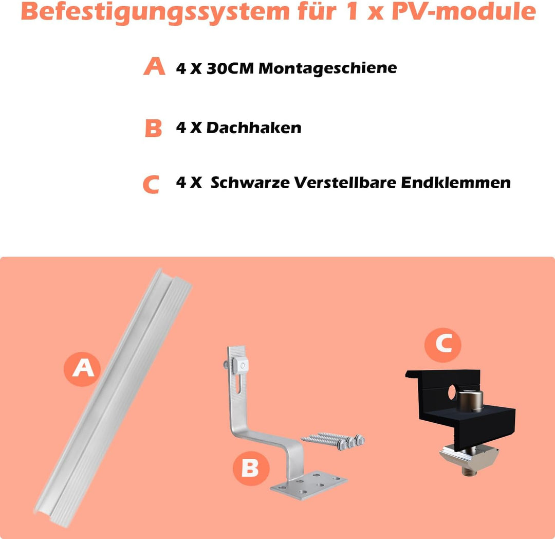 Photovoltaik Ziegeldach Befestigungssystem,Solar Alu Halterung Befestigung Schiene Dachhaken PV für
