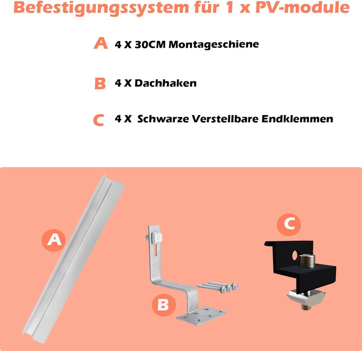 Photovoltaik Ziegeldach Befestigungssystem,Solar Alu Halterung Befestigung Schiene Dachhaken PV für