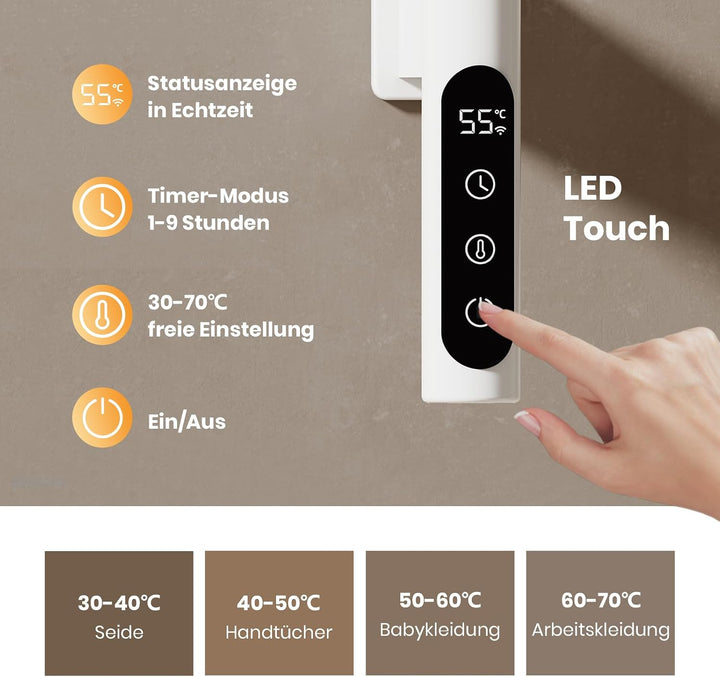 EMKE Handtuchheizkörper Elektrisch 120W, 180° Drehung Badheizkörper Elektrisch mit Lagerregal, Wifi